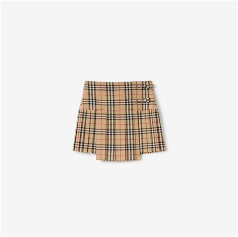 Pleated Check Wool Mini Kilt in Archive beige 